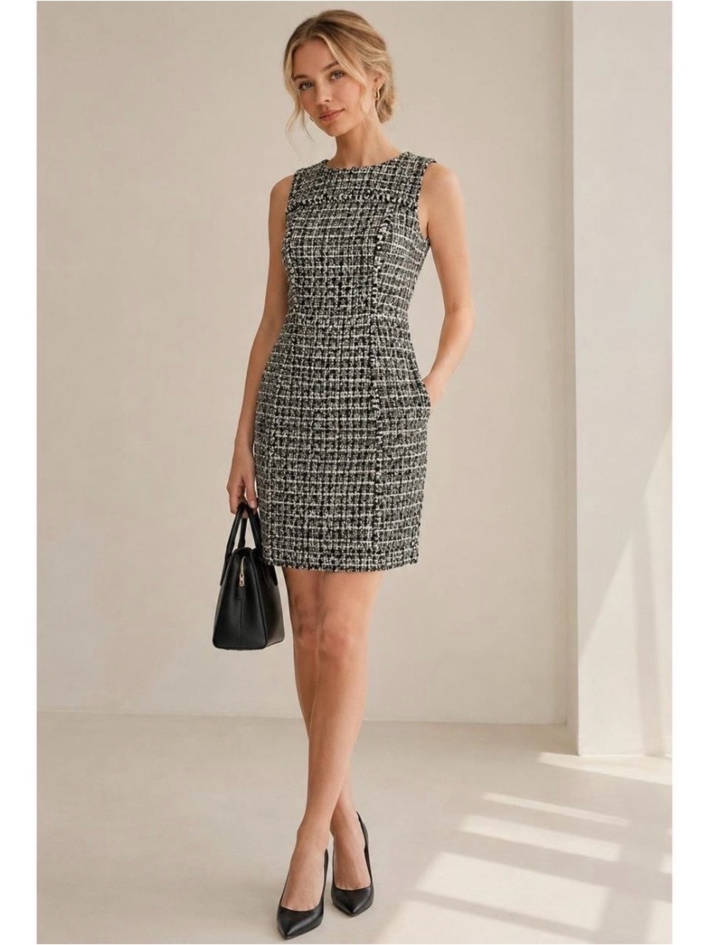 J.Crew Sleeveless Black & White Tweed Sheath Dress Size 4 Work Professional